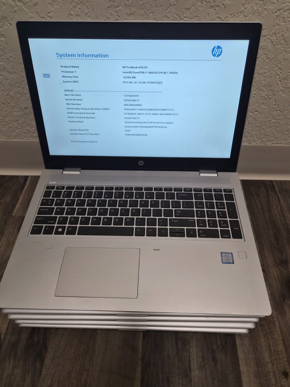 HP ProBook 650 G5 Core I7 8th Gen No SSD No RAM