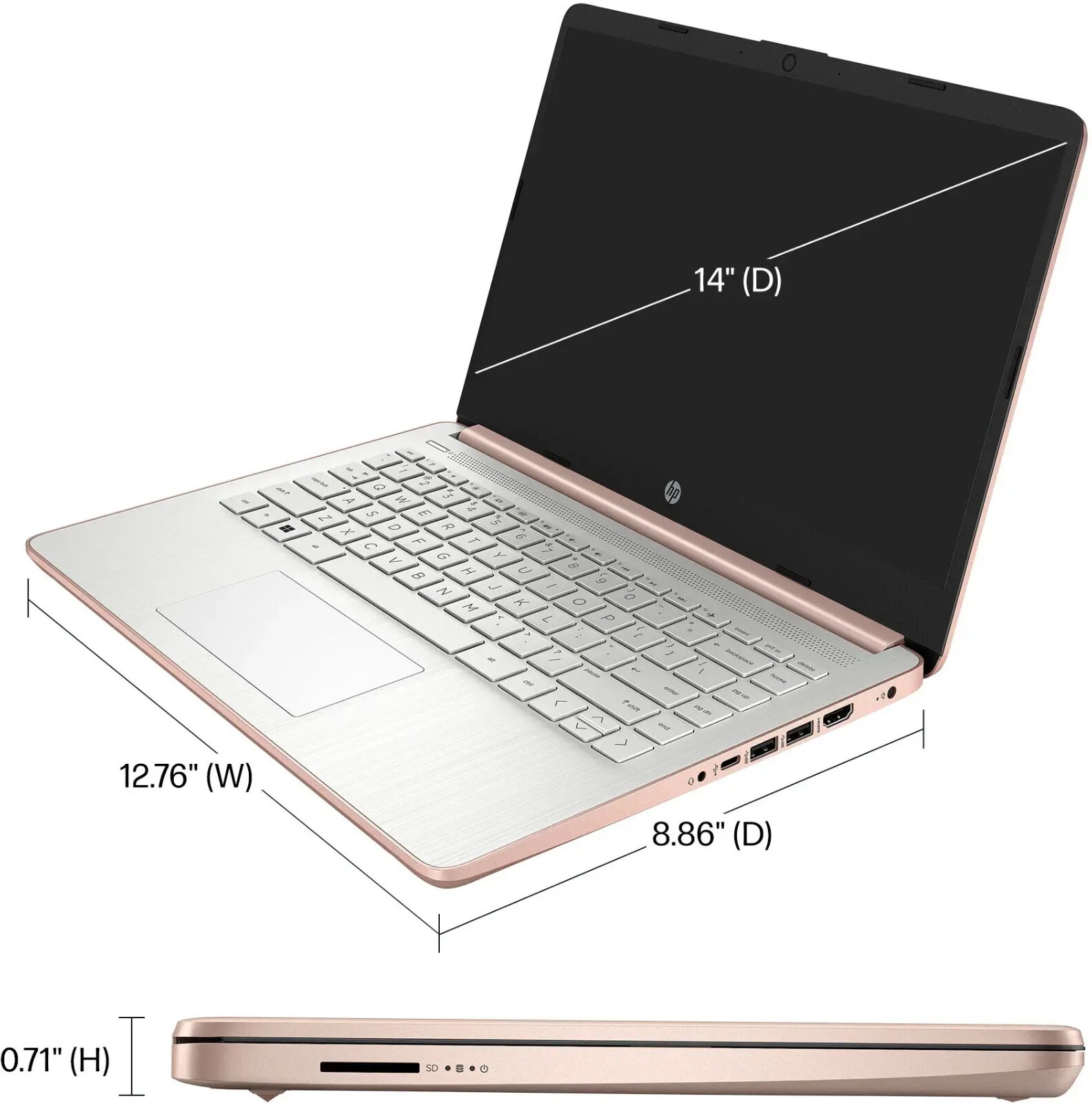 HP 2024 Newest Laptop 14″HD Intel 4-Core Up to 16GB RAM&384GB Storage Rose Gold