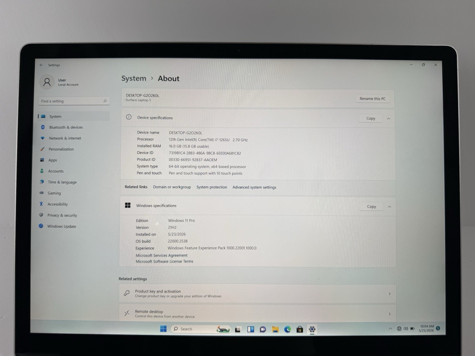 Microsoft Surface Laptop 5 13.5” 1950 Intel Core i7-1265U 16GB RAM 512GB NVME
