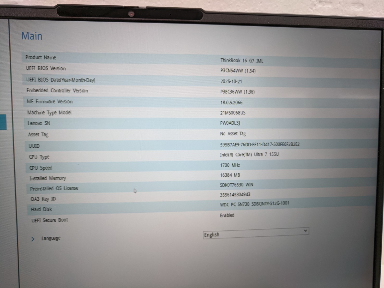 Lenovo Laptop ThinkBook 16 G7 IML 16″ Intel Core Ultra 7 155U 512GB- Silver
