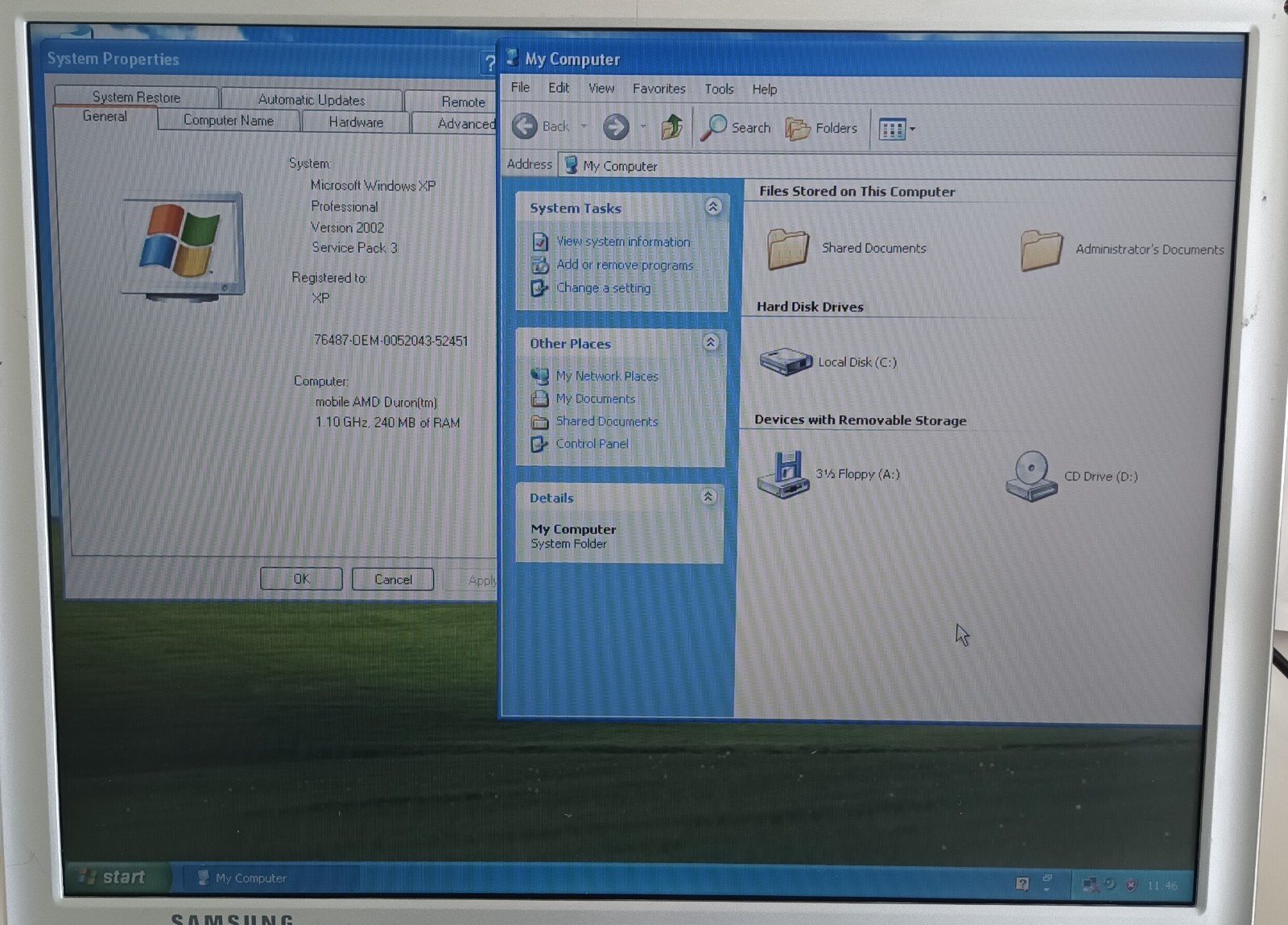 Samsung A10 Laptop 14.1″ 256MB 40GB IDE AMD Duron Windows XP Parallel Floppy CD