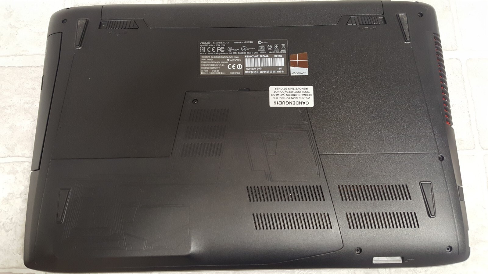 Asus GL552VW Gaming Laptop, Intel core I7-6700HQ CPU @2.6Hz 8GB RAM