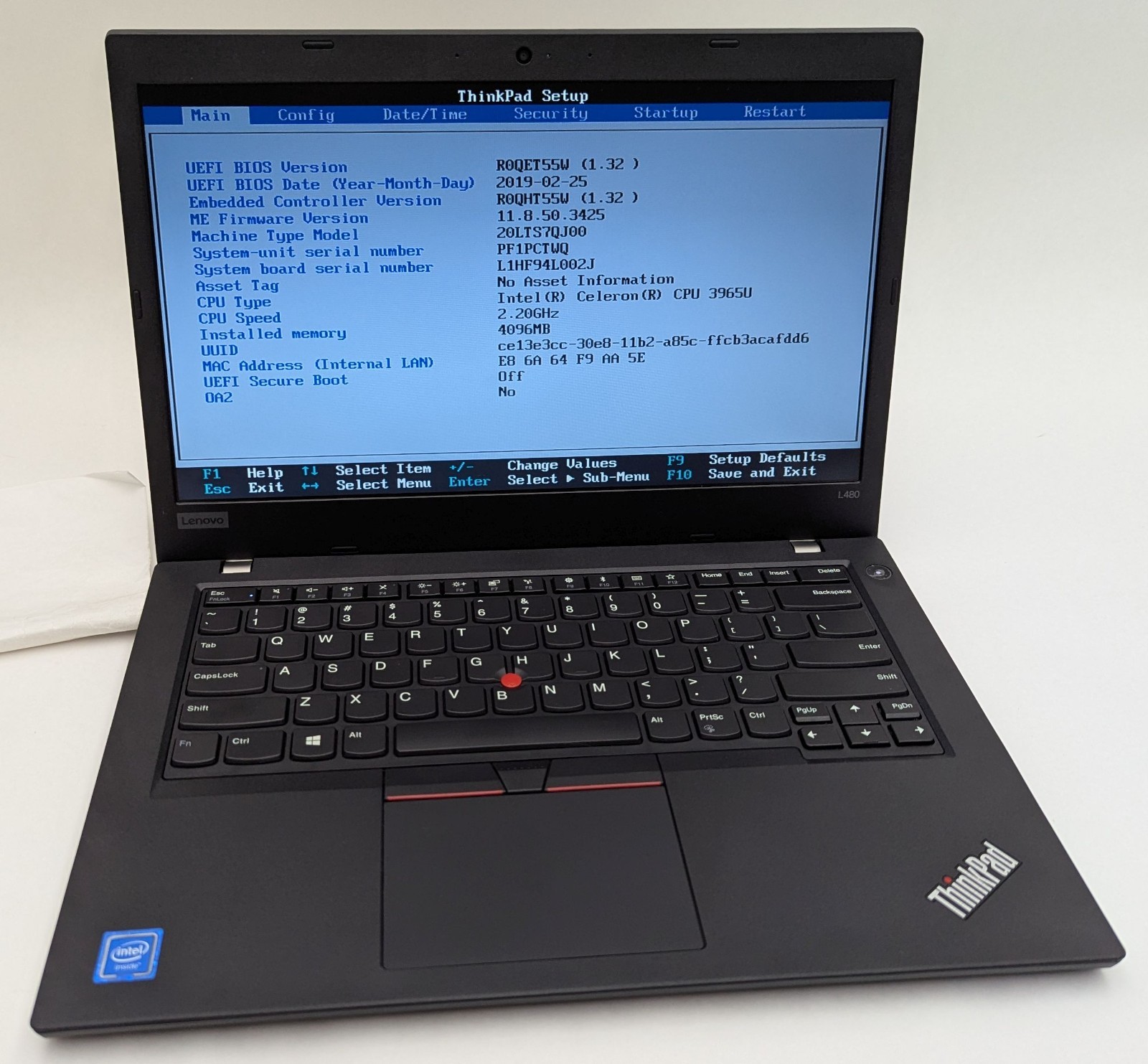 Incomplete Lenovo ThinkPad L480 14″ Laptop Celeron 3965U 4GB RAM – *BAD SPEAKER*