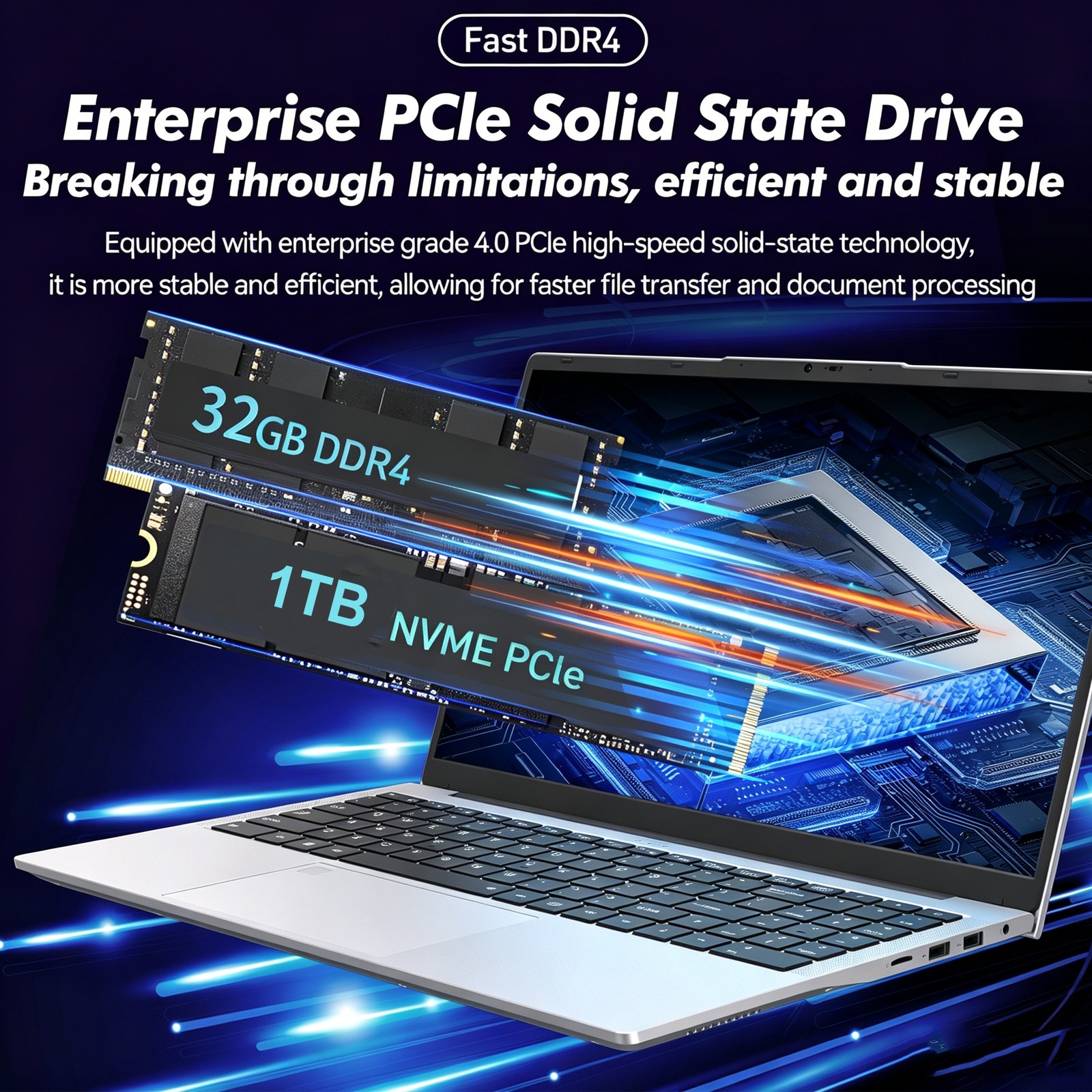 15.6″ FHD IPS Laptop 32GB RAM + 1TB SSD 3050E Windows 11 Pro Multi-Tasking Ready
