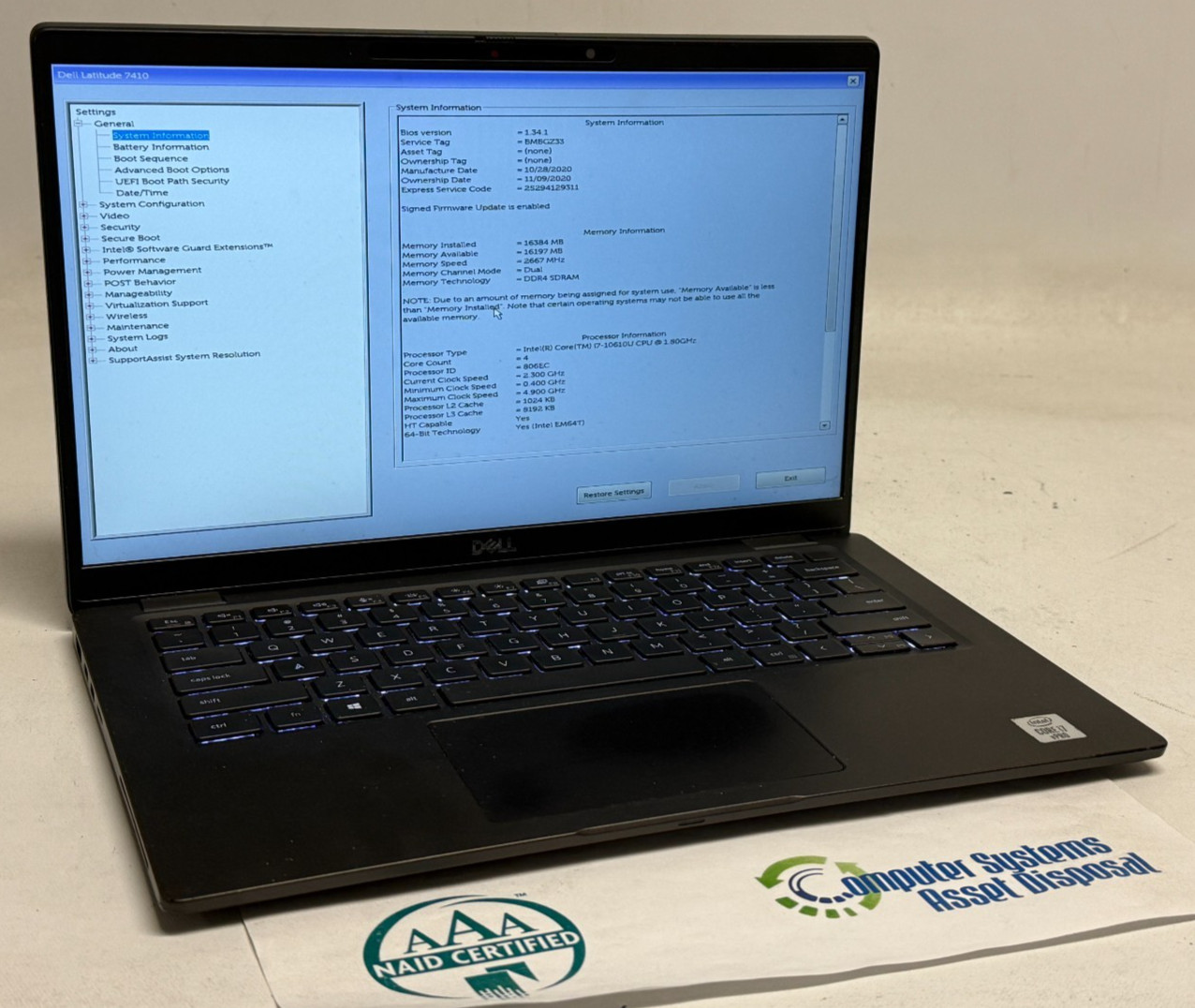 Dell Latitude 7410 14″ (i7-10610u 1.80GHz – 16GB RAM – 256GB SSD – Win11Home)