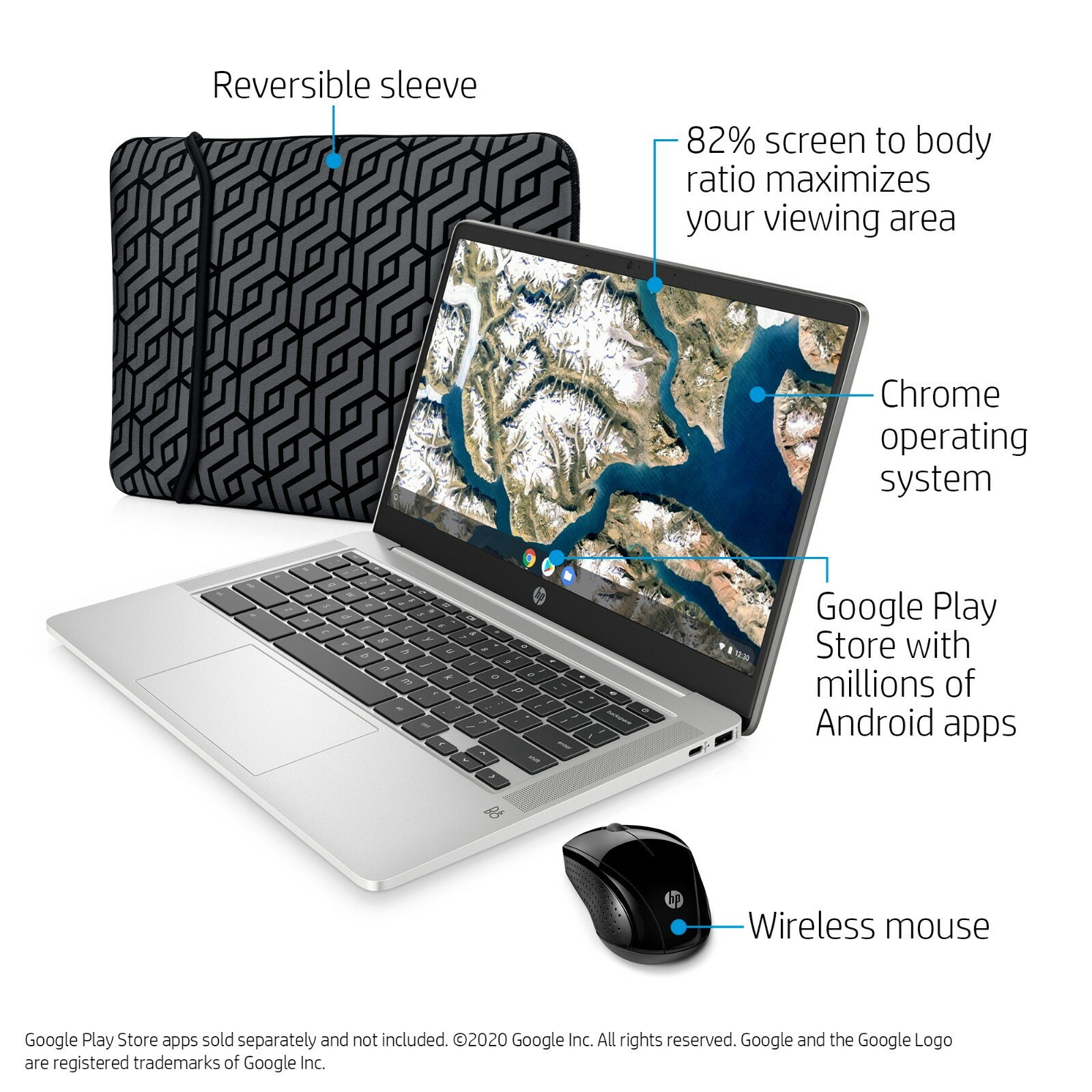HP 14″ Chromebook Bundle – Intel Celeron – 1080p – Bonus Sleeve & Wireless Mouse
