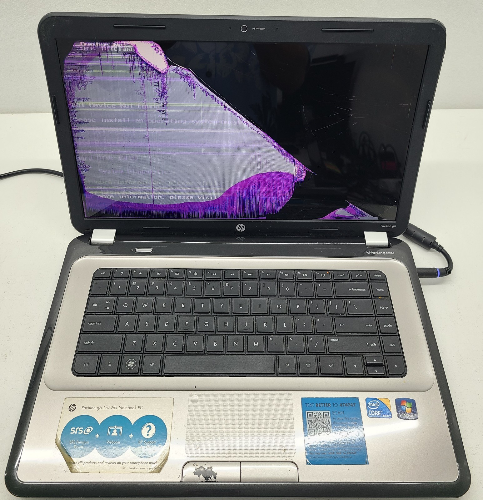 HP PAVILION G6-1B79DX Laptop INTEL I3 1st Gen 4GB Ram NO HD/OS Bad Screen (FL)
