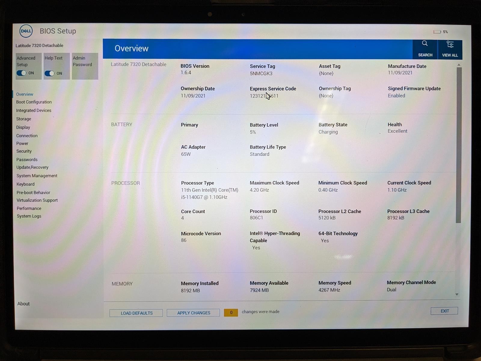 DELL LATITUDE 7320 DETACHABLE I5-1140G7 @ 1.10GHz, 8GB RAM, NO HDD/OS