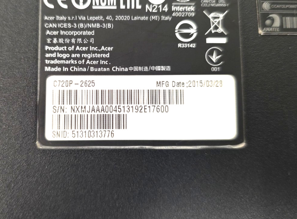 Acer Chromebook C720| Intel Celeron 2955U|2GB RAM| No SSD| No Battery| For Parts