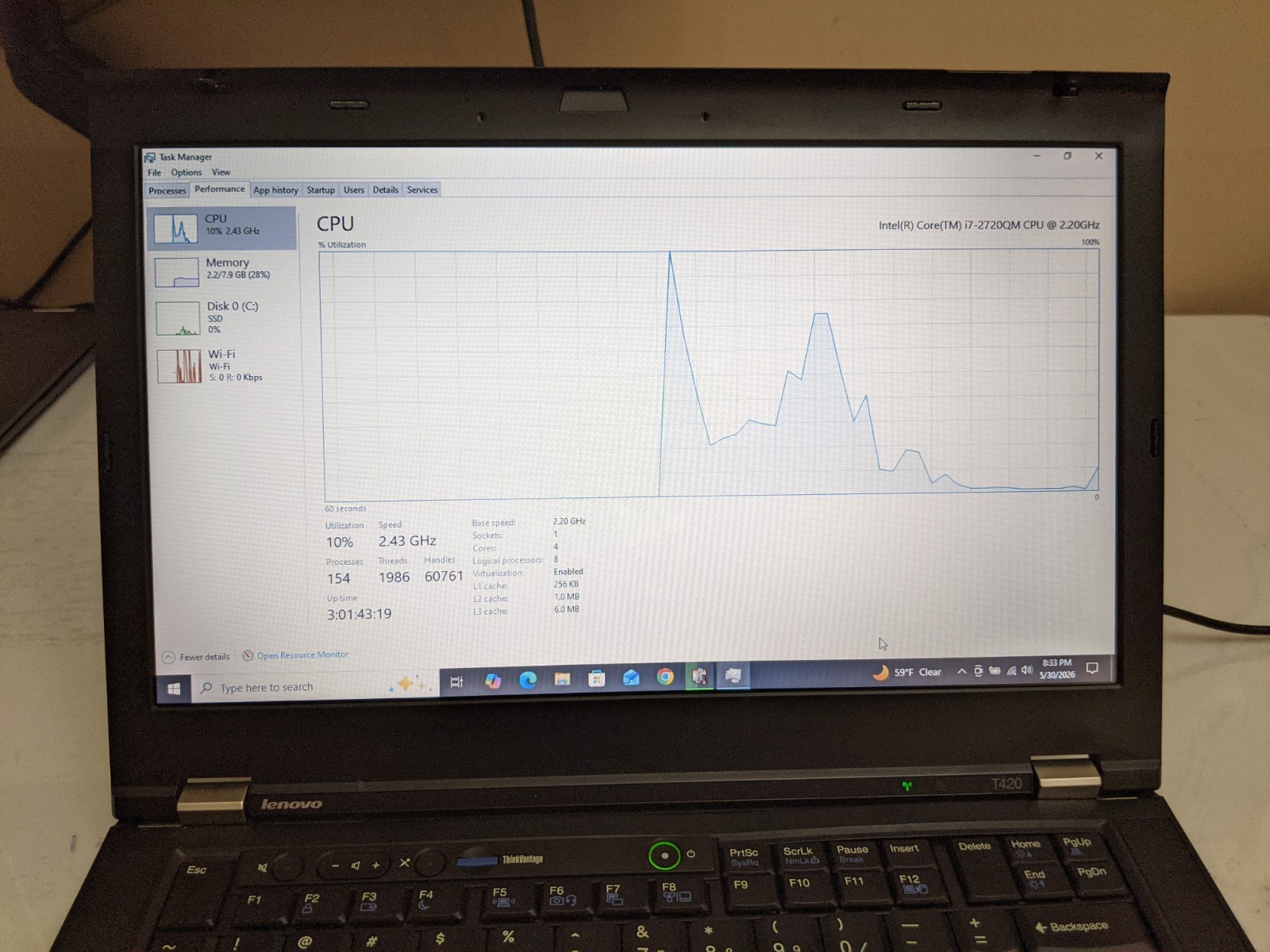 Lenovo ThinkPad T420 Quad Core i7 2720QM 8GB 250GB SSD Win 10 Pro – Grade A