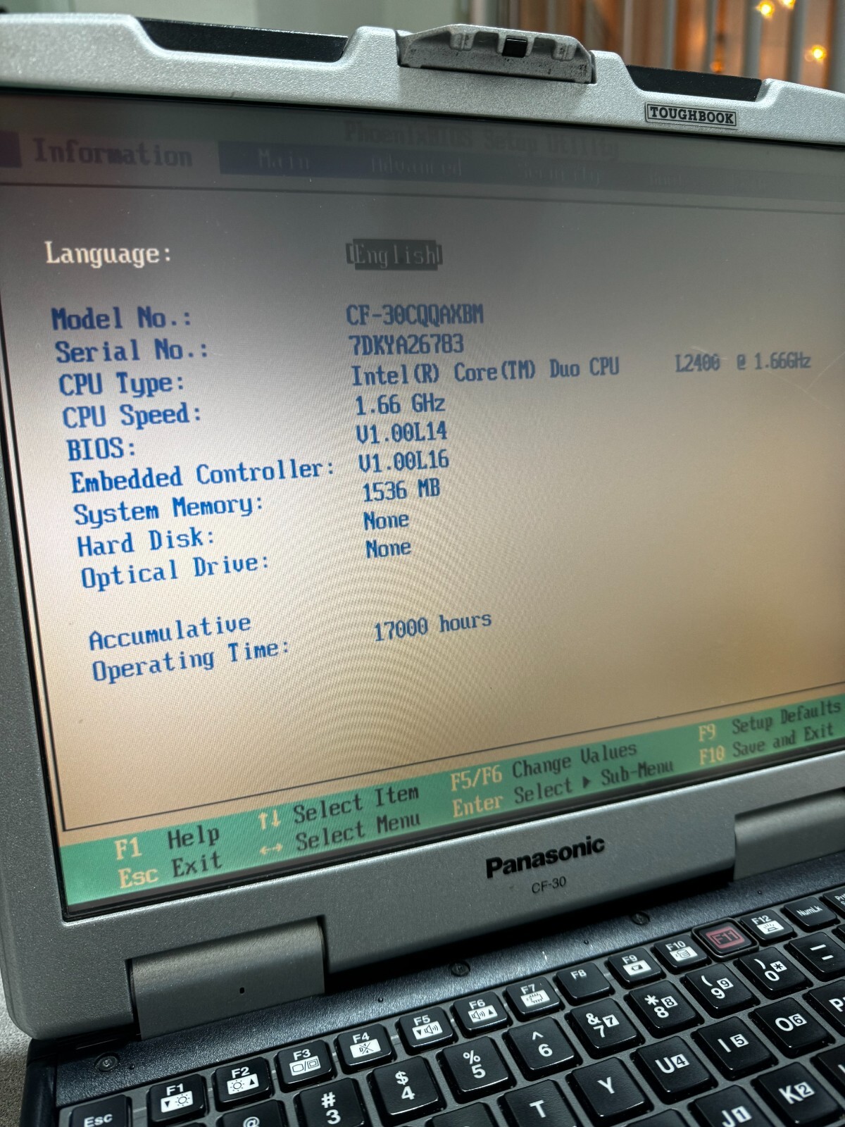 PANASONIC CF-30CQQAXBM RAM 1536 MB NO HD /NO OPTICAL DRIVE