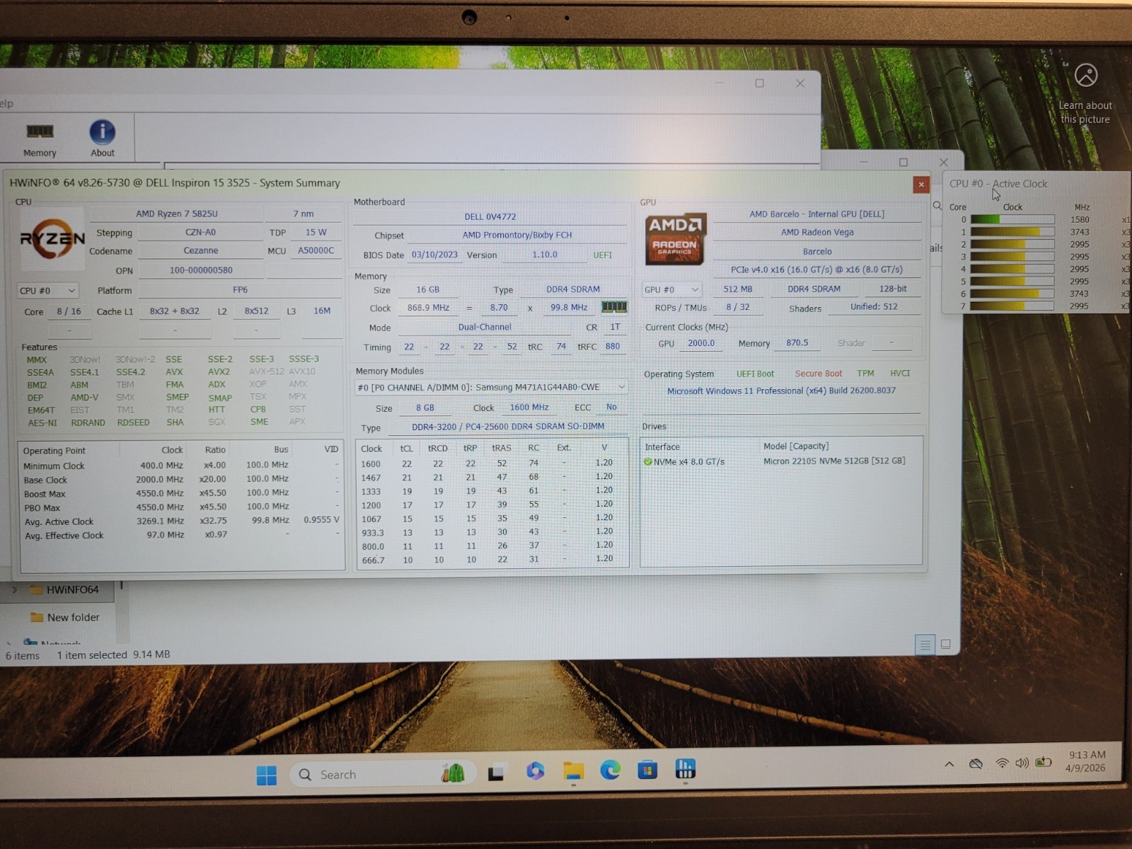 Dell inspiron 15 3525 Ryzen7 5825u 2000ghz 16gb ram 512gb ssd Charger 7XY7DF3