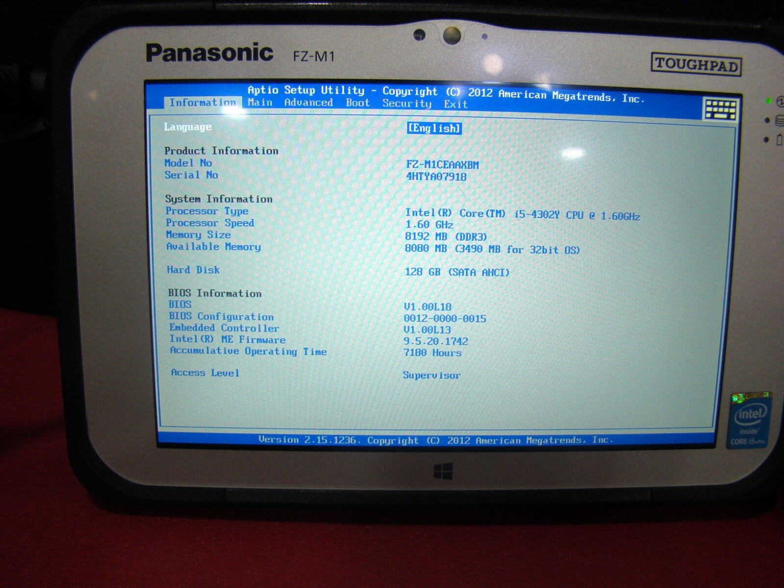 Panasonic Toughpad FZ-M1 i5 1.60GHz 8GB 128GB (FZ-M1CEAAXBM) READ DESCRIPTION