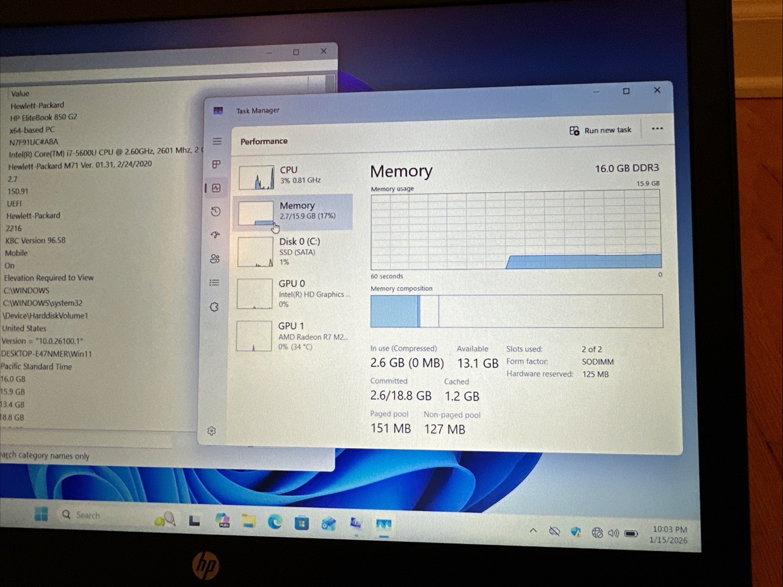 HP EliteBook 850 G2 15.6 Intel Core i7-5600U 2.60GHz 16GB RAM 256GB SSD Win11