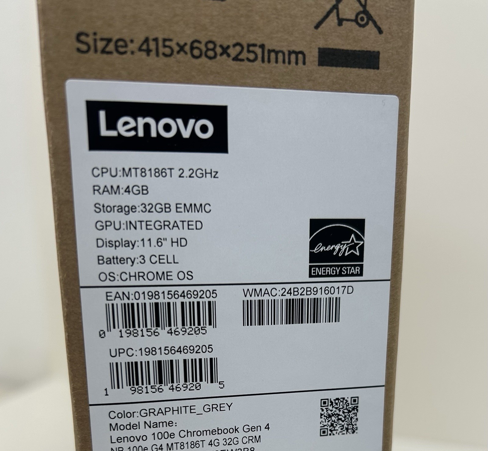 Lenovo 100e Chromebook Generation 4-MT8186-2.2GHz-4GB RAM-32GB-Chrome OS (NEW)
