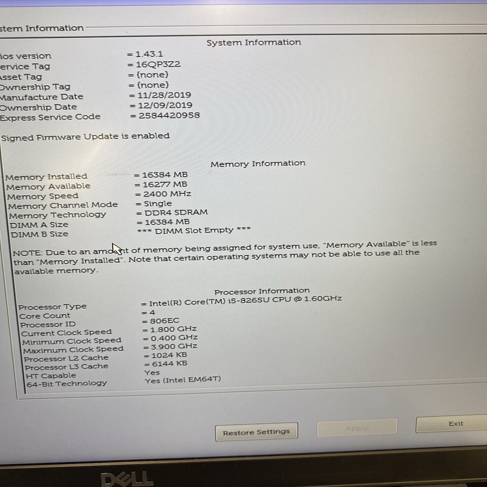 Dell Latitude 5400 Core i5-8265U 1.60GHz 16GB RAM 256GB NVMe SSD Windows 11 Pro