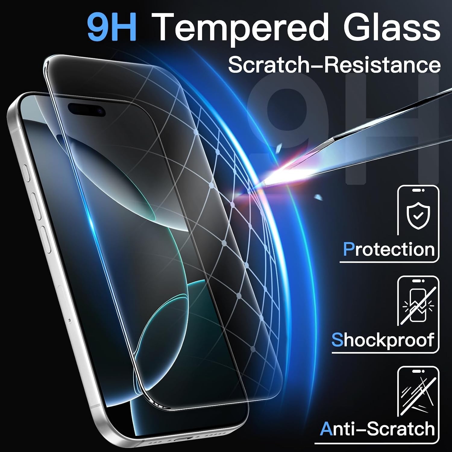 Screen Protector for iPhone 16 Pro 6.3-Inch, 9H Tempered Glass Film, HD-Clear