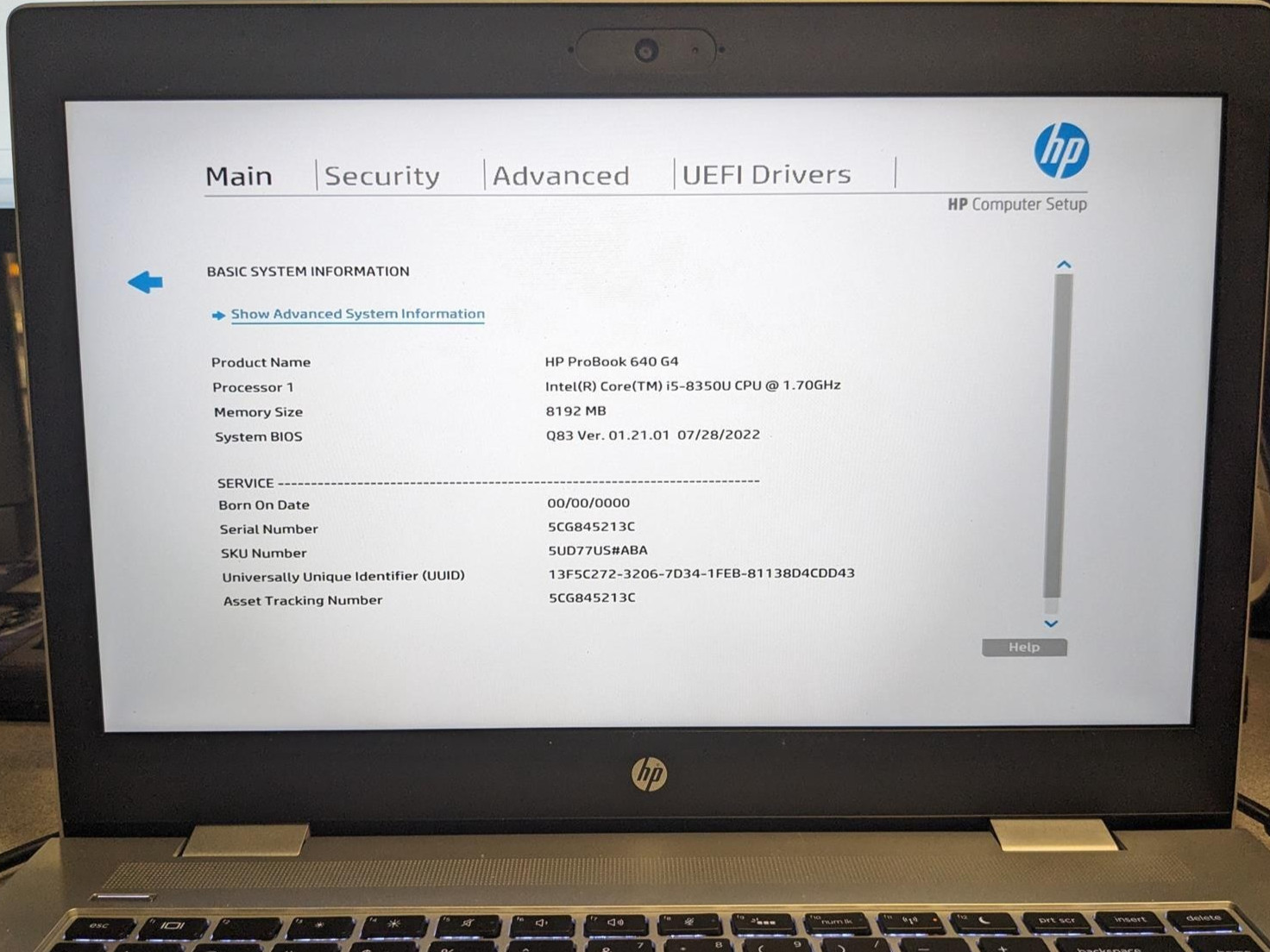 HP PROBOOK 640 G4 i5-8350U @ 1.7GHz, 8GB RAM, NO HDD/OS