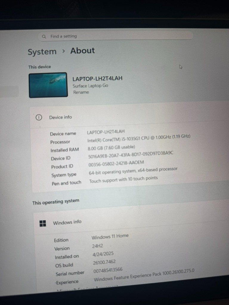 Windows Surface Laptop Go 1943