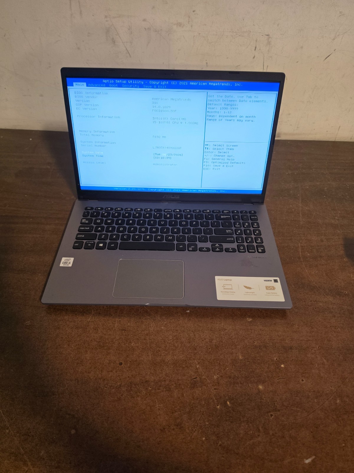 Asus X509J 10th Gen i5-1035G1 8GB 15.6″ Laptop – For Parts Not Working