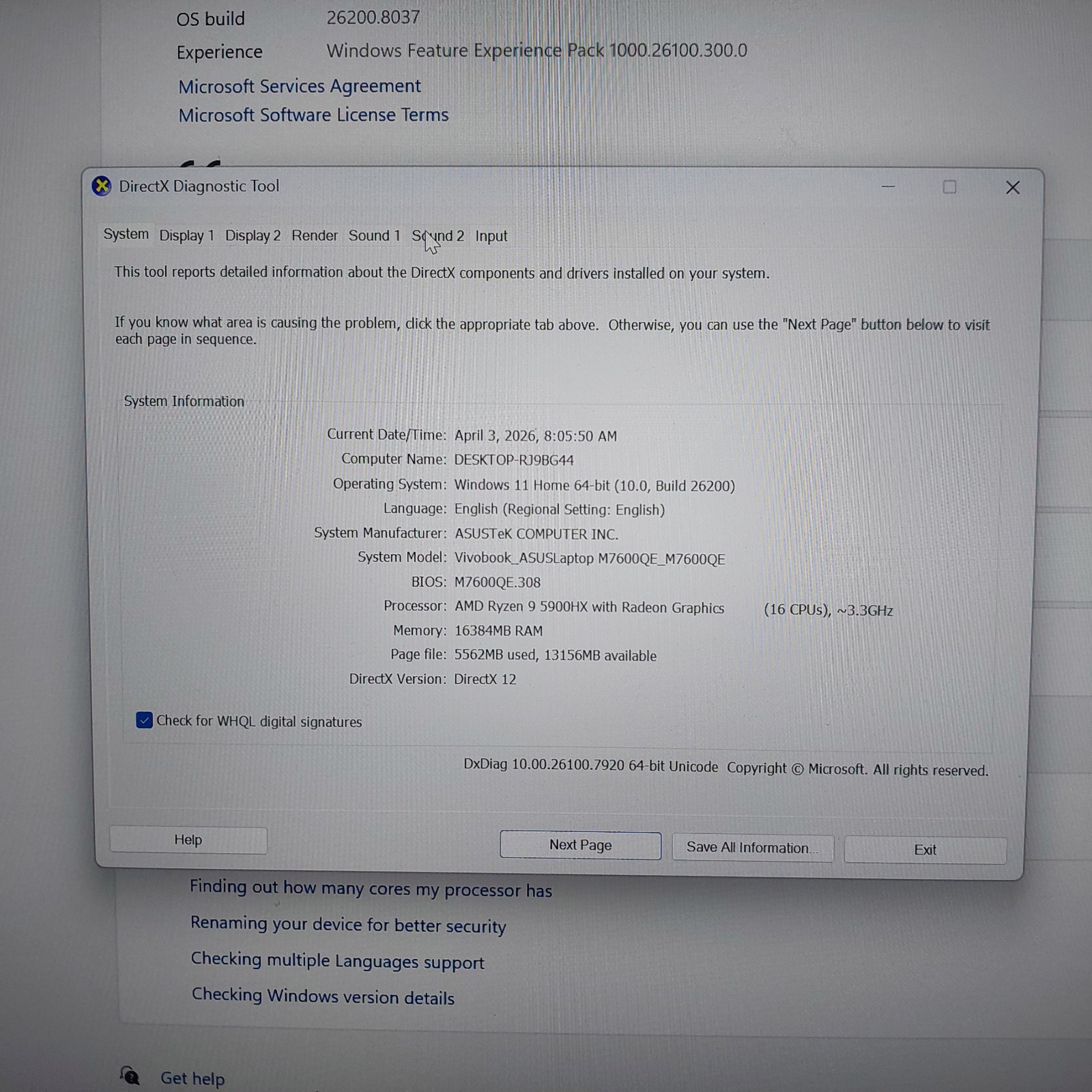 ASUS Vivobook M7600QE – AMD Ryzen 9 5900 – NVIDIA GeForce RTX3050Ti – 16GB RAM