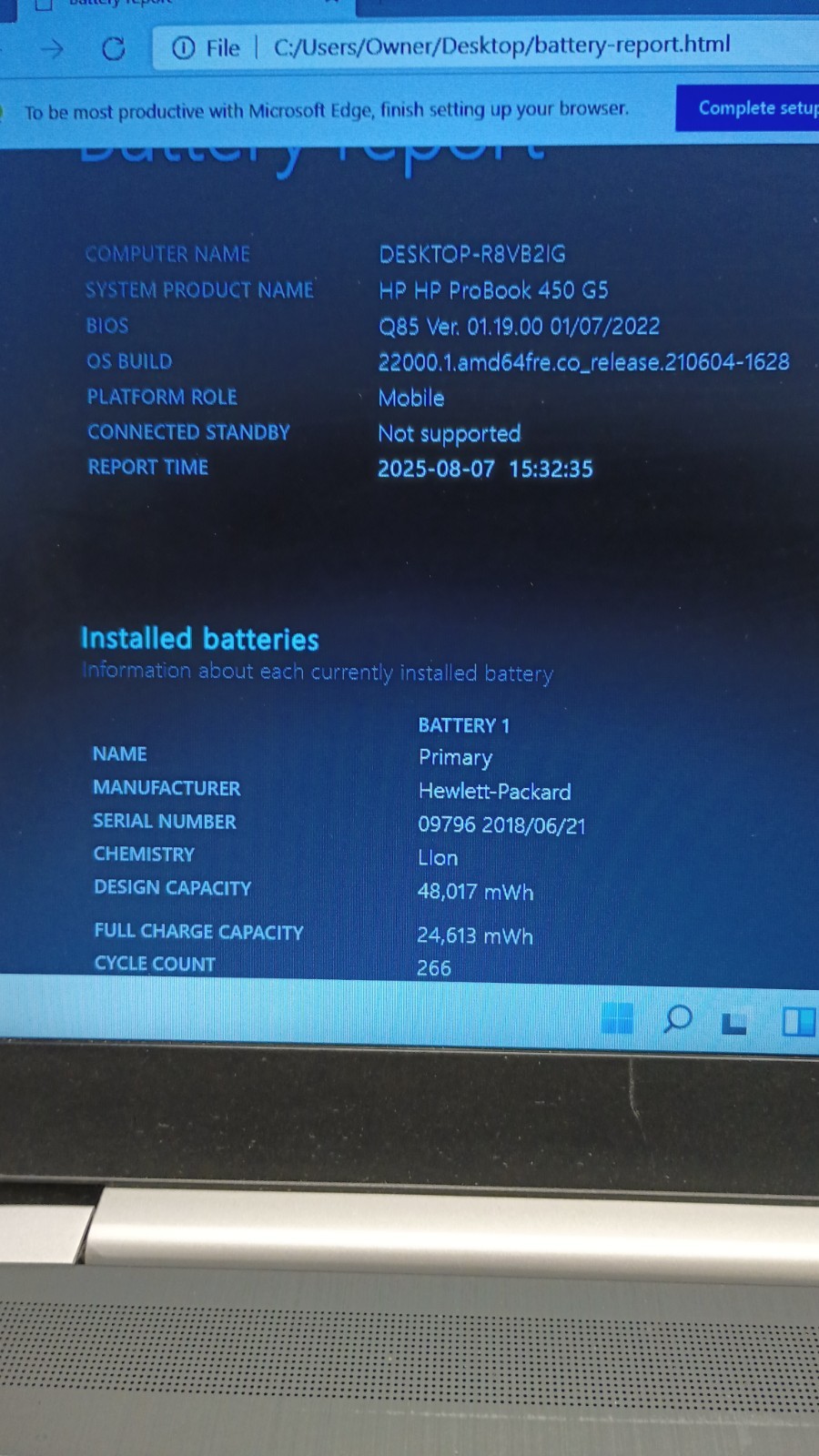 80703 Probook450 G5 w/charger.i5 8250U (4 Cores).16GB.250GB SSD.15.6′.W11 Pro
