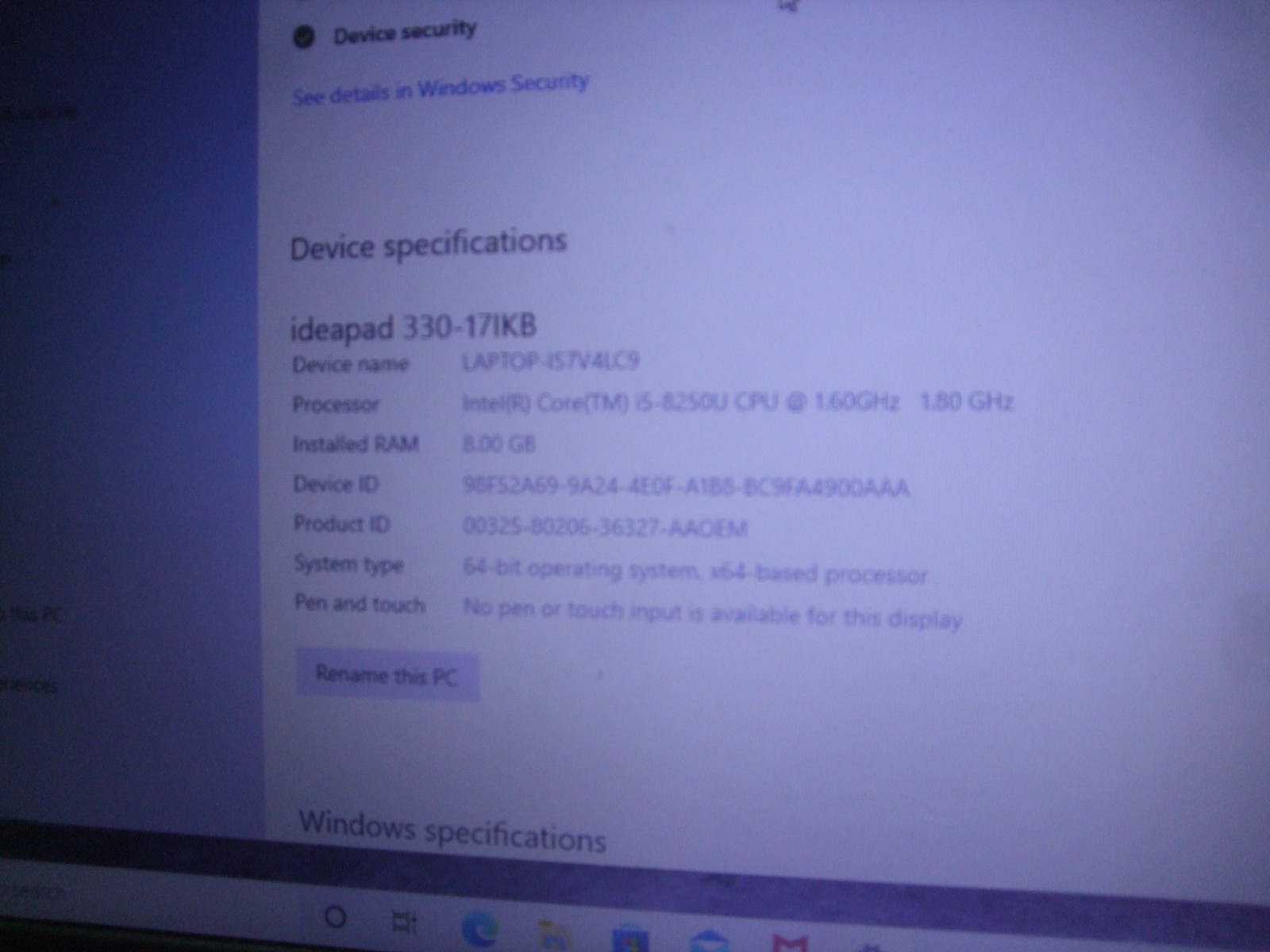 LENOVO IDEAPAD 330-17IKB | INTEL CORE I5-8250U | 1TB HDD | 8GB RAM | WIN10
