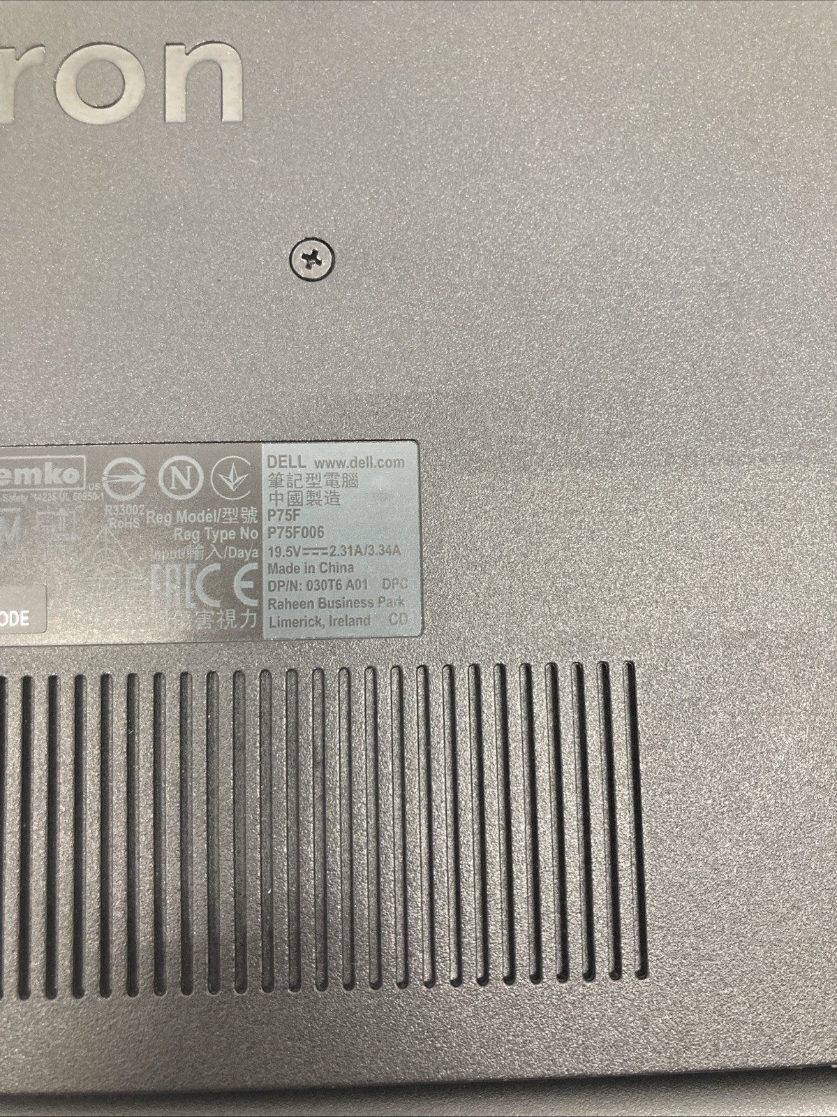 Dell Inspiron 3583 Intel Core i3-8145U no RAM No HDD Boot to BIOS