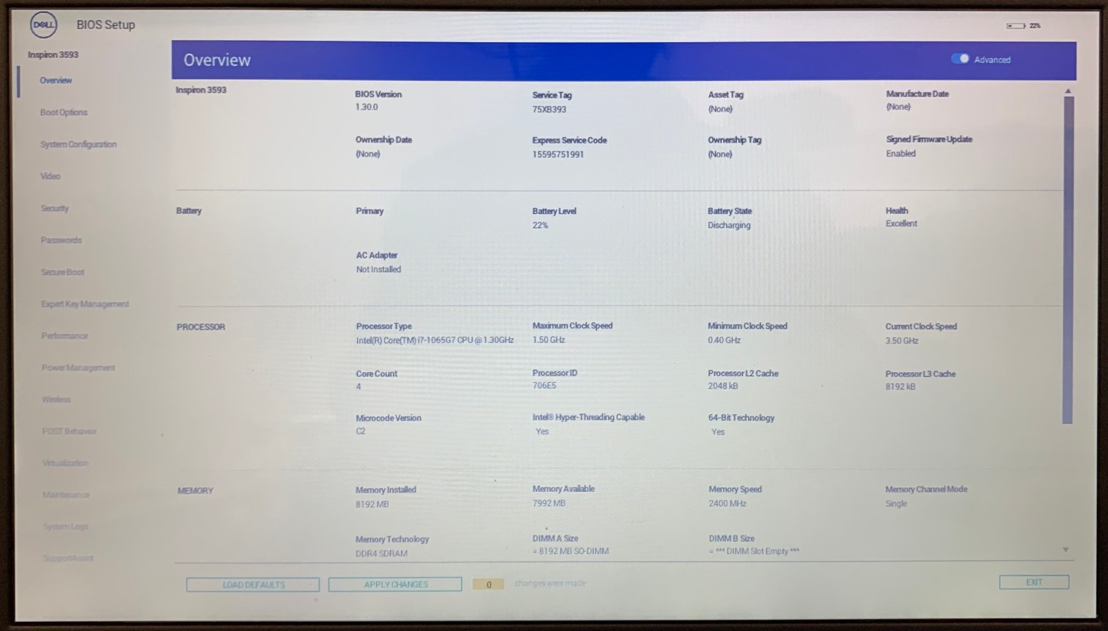 Dell Inspiron 3593 15.6″ Touchscreen Laptop i7-1065G7, No RAM/Storage