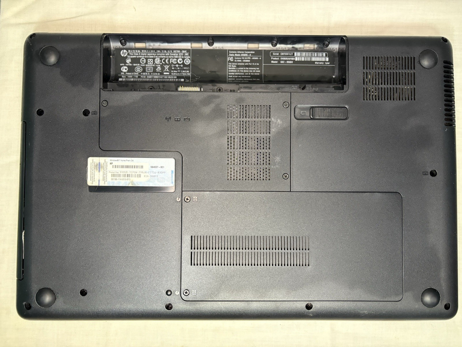 HP G62-355dx Laptop Non-working For Parts. Used. No Battery.