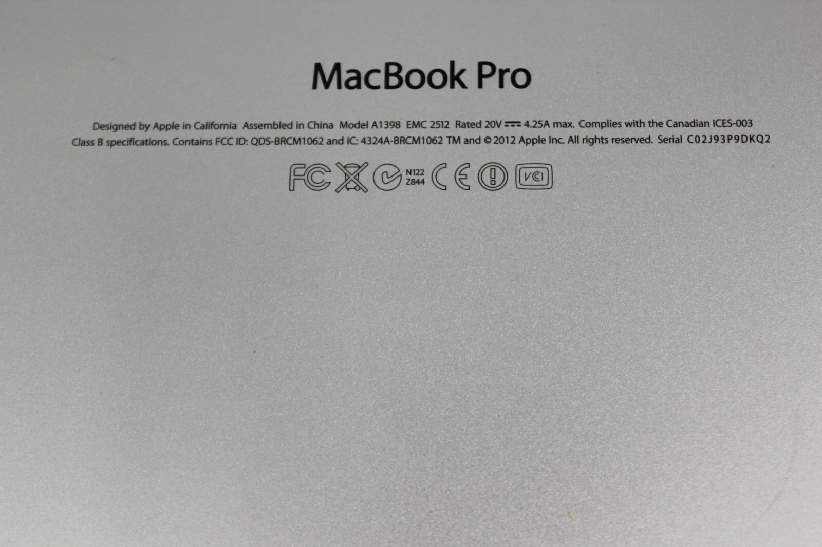 MacBook Pro A1398 15″ 2012 laptop i7 2.6GHz 8GB RAM 500GB SSD NVIDIA GT 650M