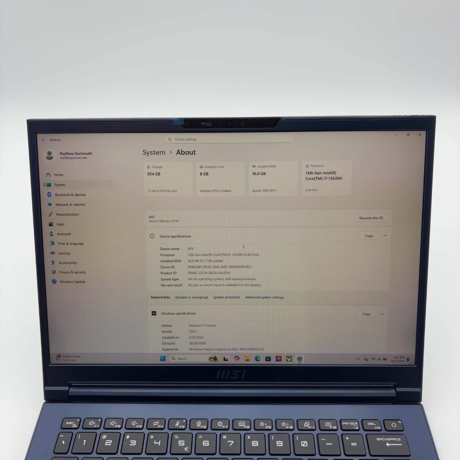 MSI Stealth 14 Studio A13V 14″ i7-13620H 2.4GHz 16GB RAM 1TB SSD RTX 4060