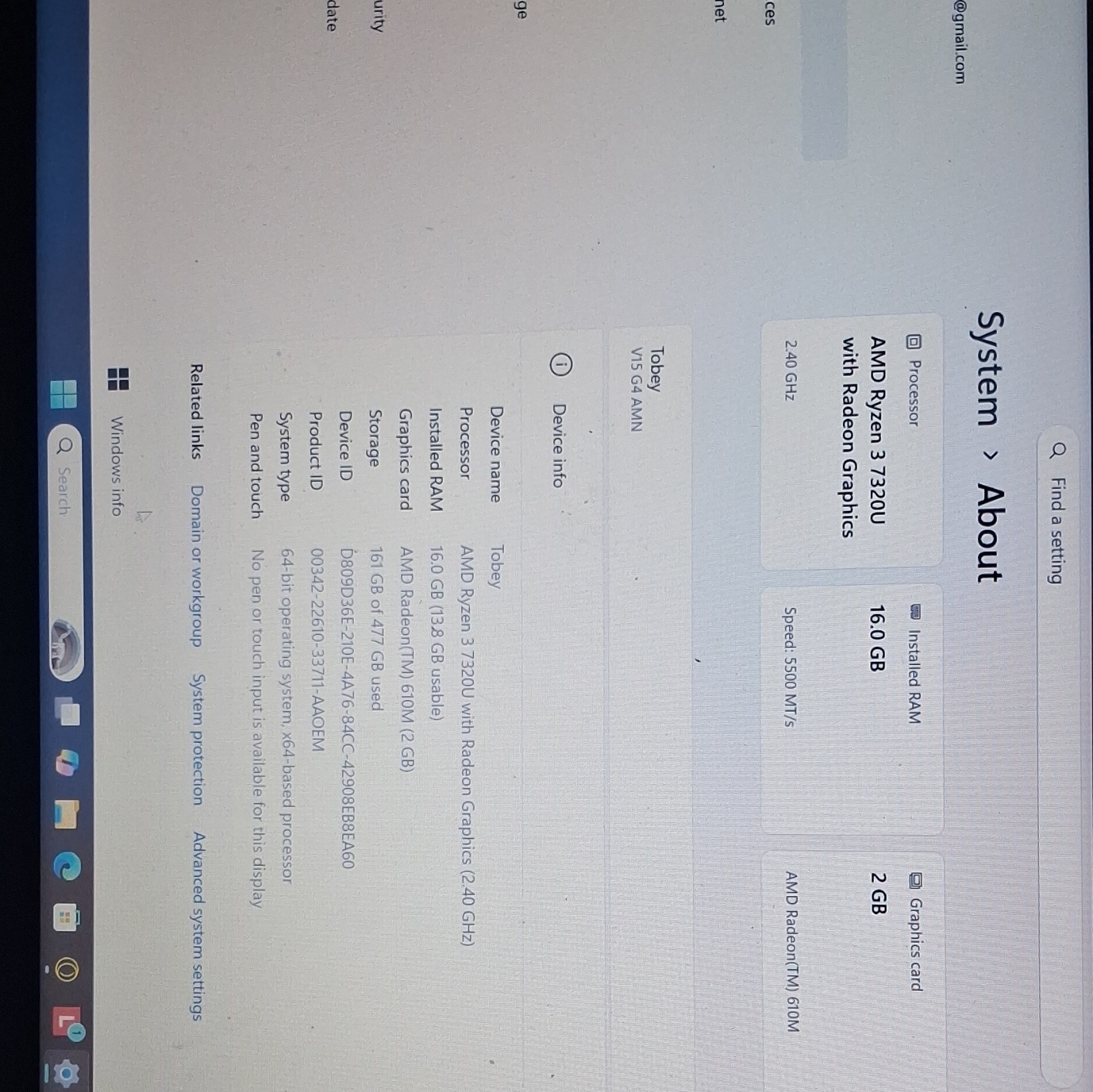 Lenovo V15 64 AMN Notebook AMD Ryzen 3 7320U 16GB RAM 15.6″ Radeon 610M Win 11