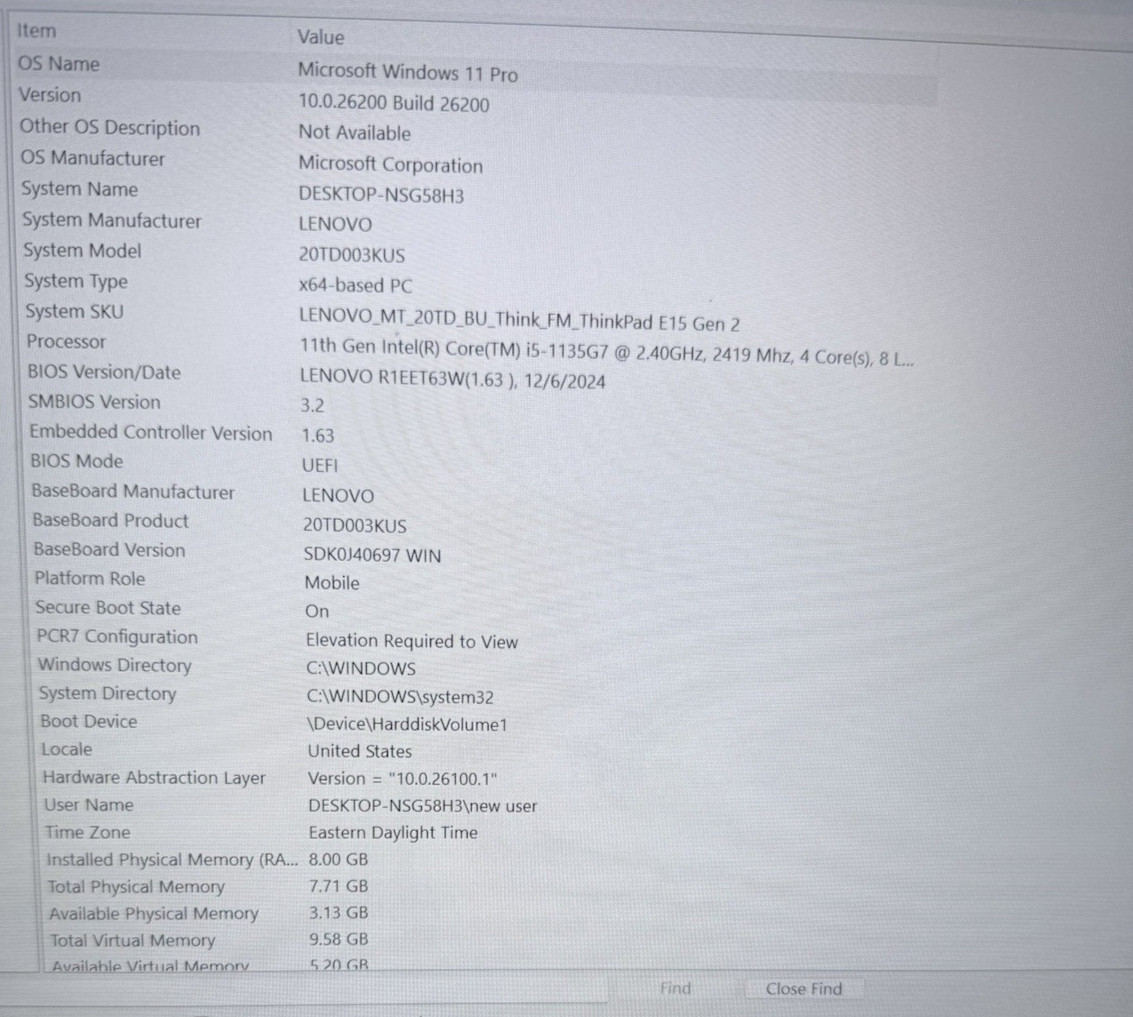 Lenovo ThinkPad E15 gen 2, i5-1135g7, 2.40 GHz, 8gb Ram, 256gb NVMe, Win 11 Pro
