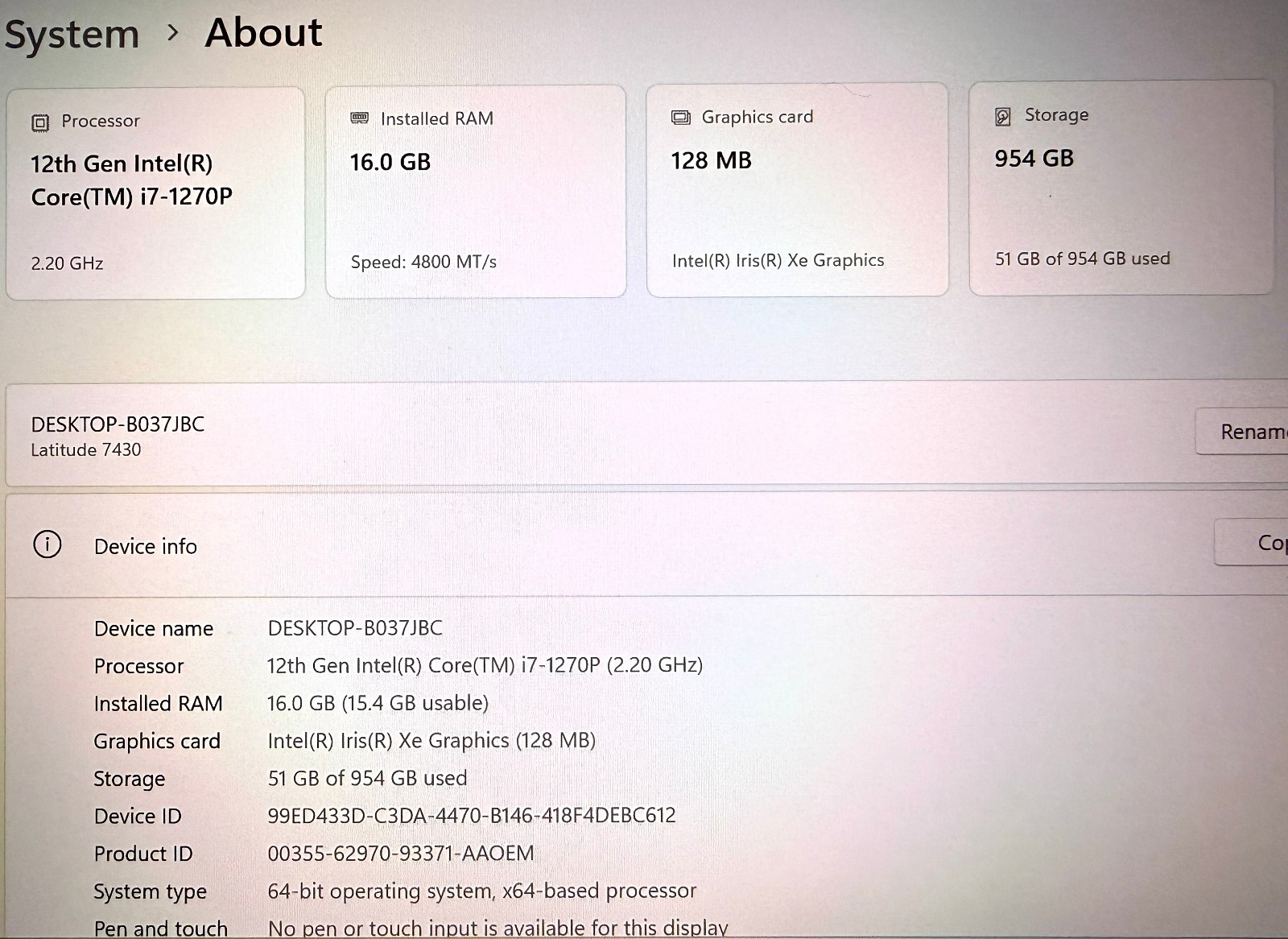 Dell Latitude 7430 14″ 2.2GHz Core i7-1270P 16GB RAM 1TB SSD Windows 11 Pro READ