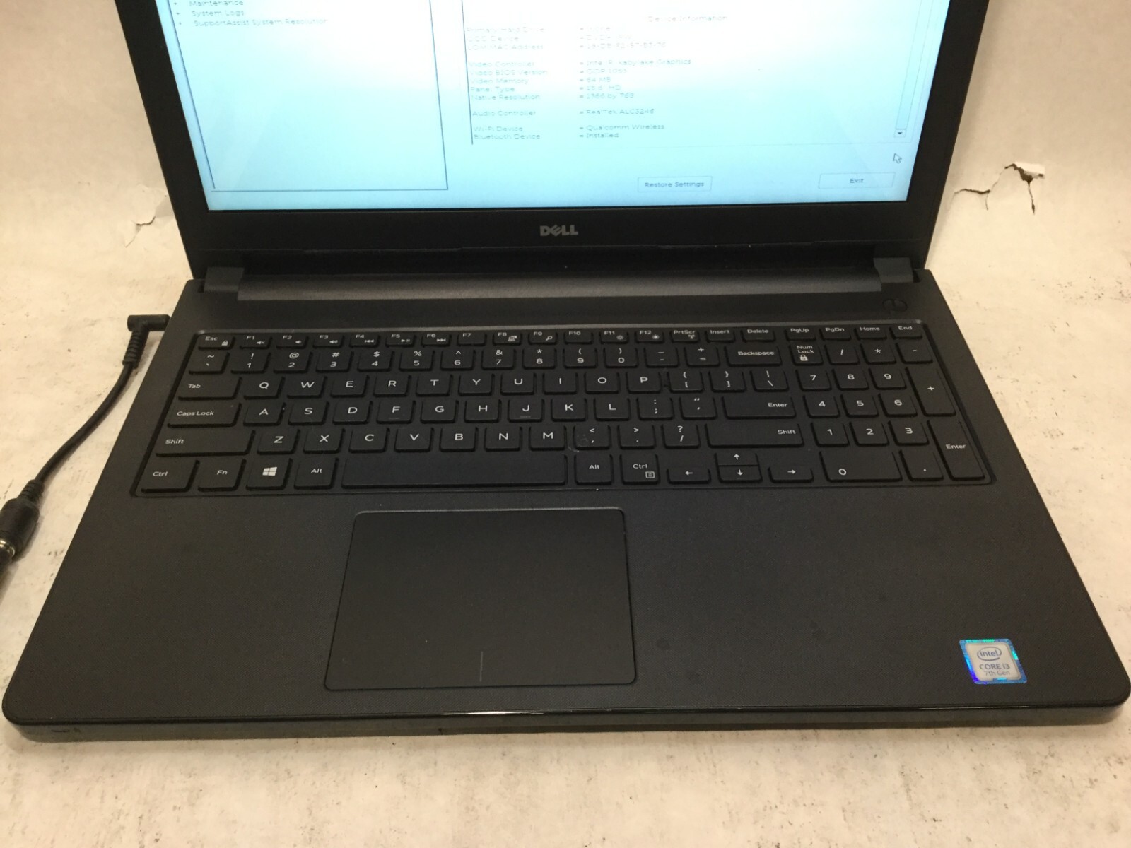 Dell Inspiron 5566 / Intel Core i3-7100U @ 2.40GHz / (MISSING PARTS!) -MR