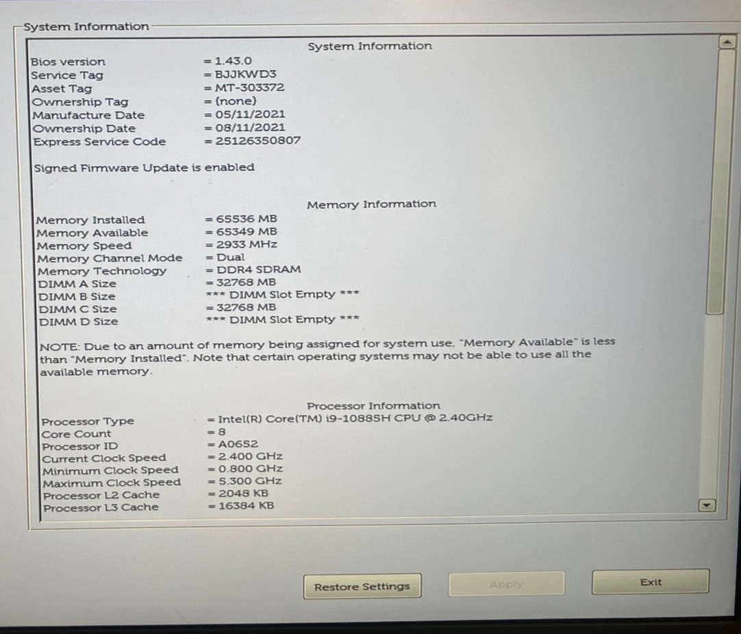 Dell Precision 7750 17″ NVIDIA RTX 4000 8GB 2.4GHz Intel Core i9-10885 64GB 1TB