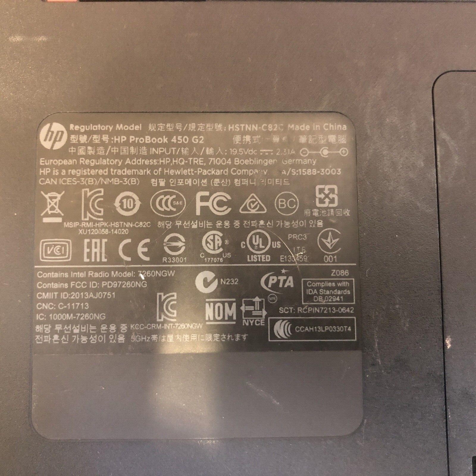$ HP ProBook 450 G2 15.6″ /w CPU no RAM no HDD no battery no wifi card no caddy