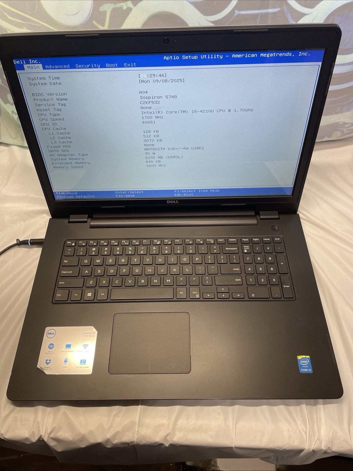 Dell 17 inch BIG SCREEN i5 8GB Ram 250GB SSD Win 11 Laptop Notebook w/AC Adapter