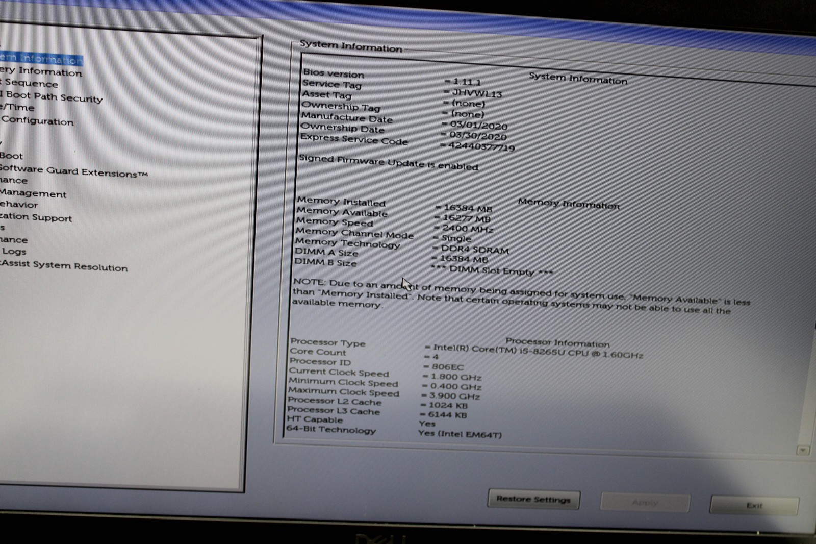 Dell Latitude 5400 i5-8265U @ 1.8 GHz 16GB RAM 512GB SSD W11H