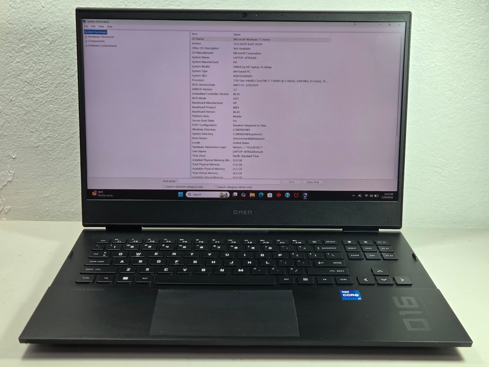 Hp Omen Laptop 16-b0xxx 32GB RAM 512GB SSD i7-11800H