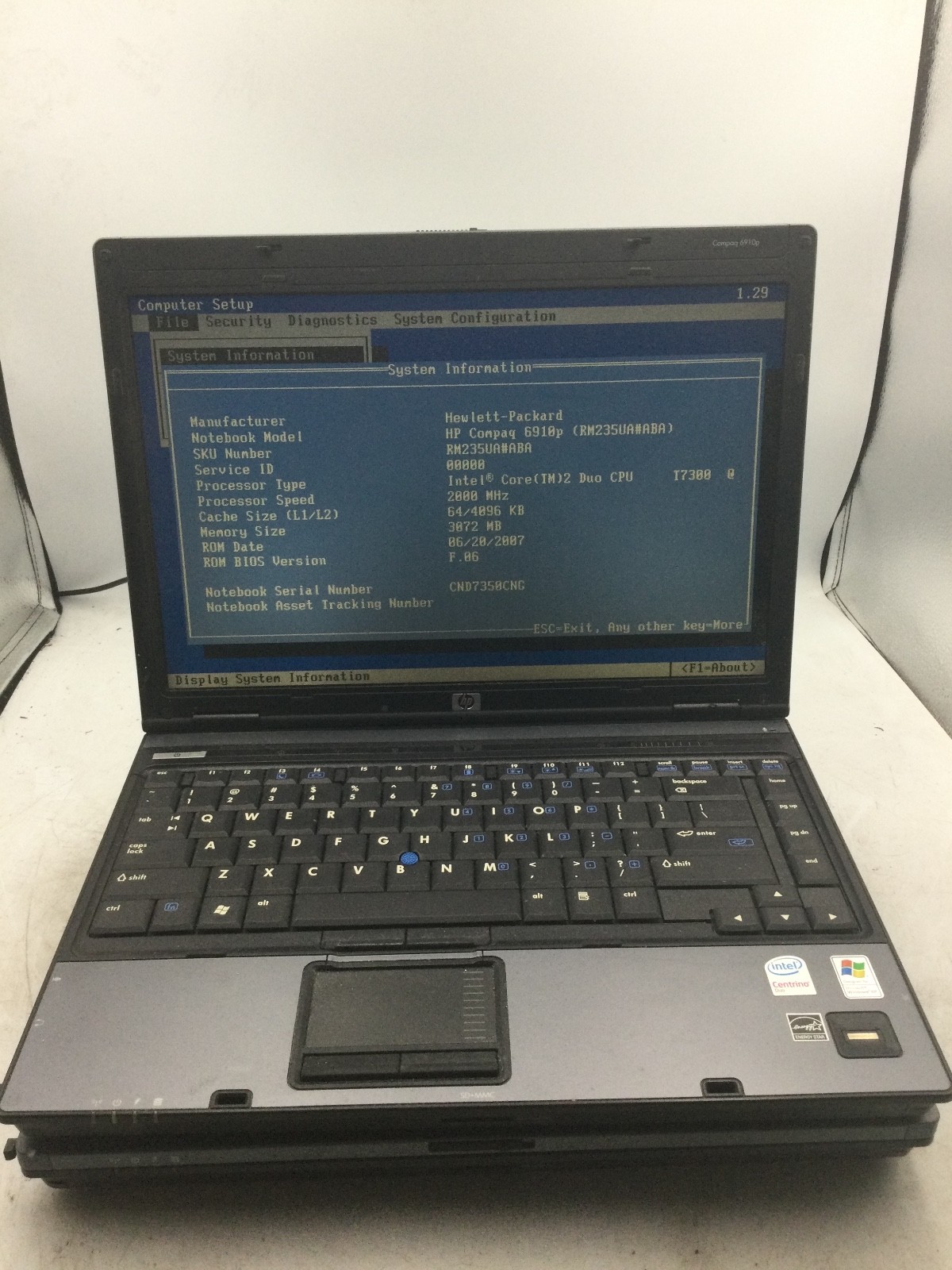 HP COMPAQ 6910P – BOOTS TO BIOS – LOT OF 2 – INTEL 2 DUO – NO RAM – READ – BB