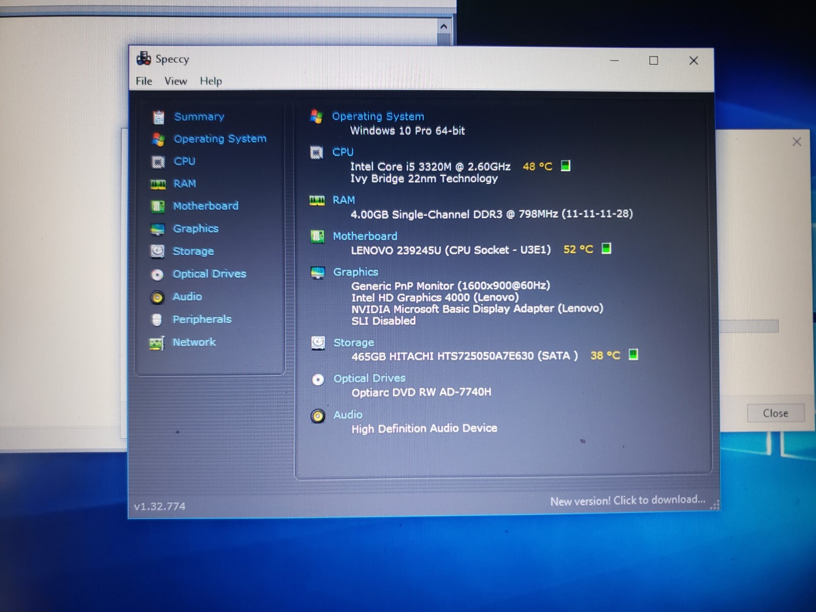 Lenovo ThinkPad T530 INTEL CORE i5-3320M @ 2.60 GHz 4GB 500GB HDD Win 10 Pro