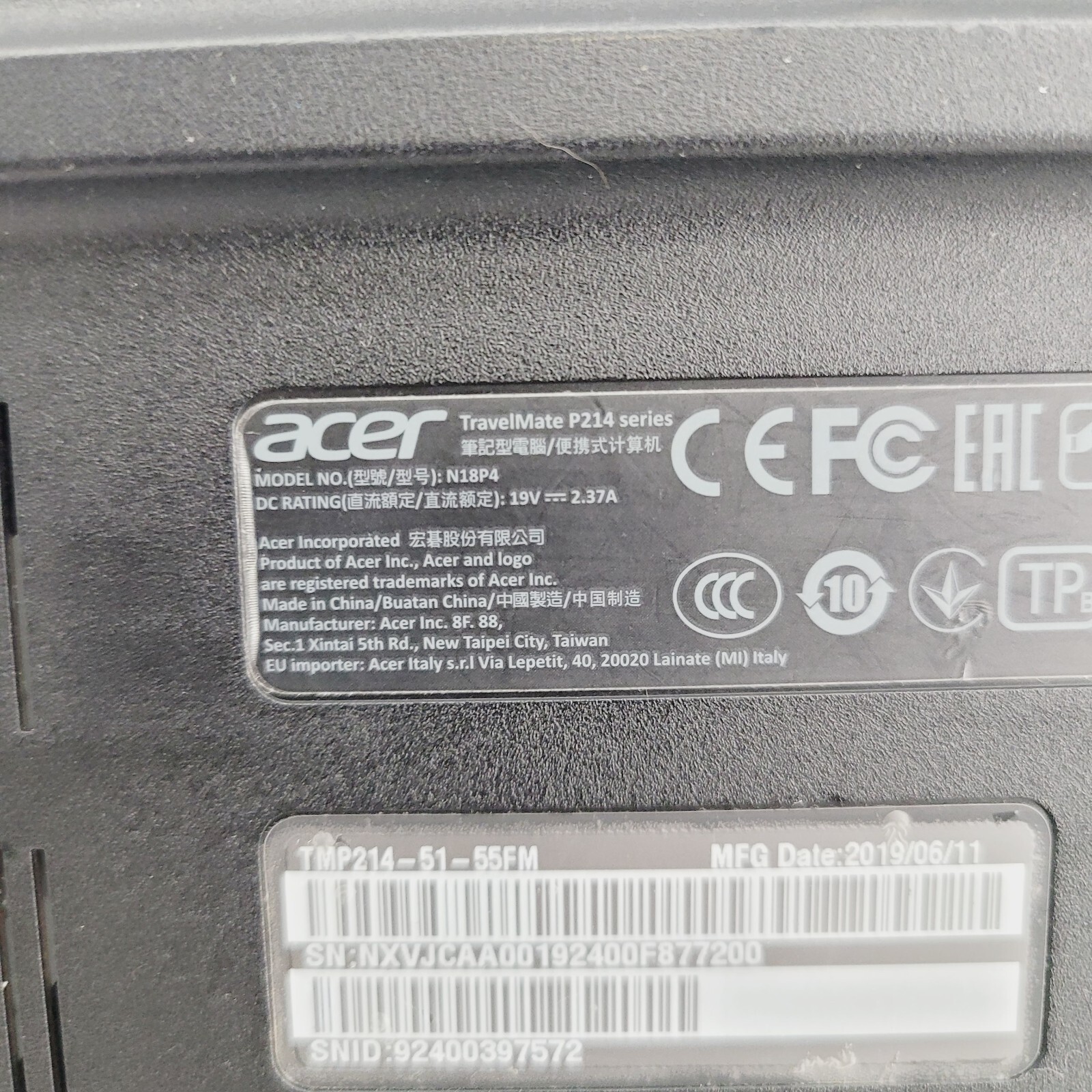 Acer TravelMate P214 i5 8th Gen Core 8GB RAM No HDD 14″ FOR PARTS