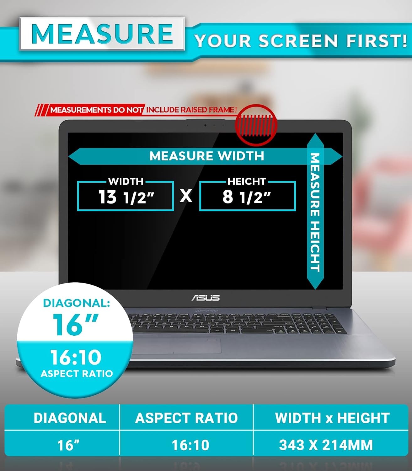 16 Inch Laptop Privacy Screen – Removable Shield for 16:10 Widescreen Displays