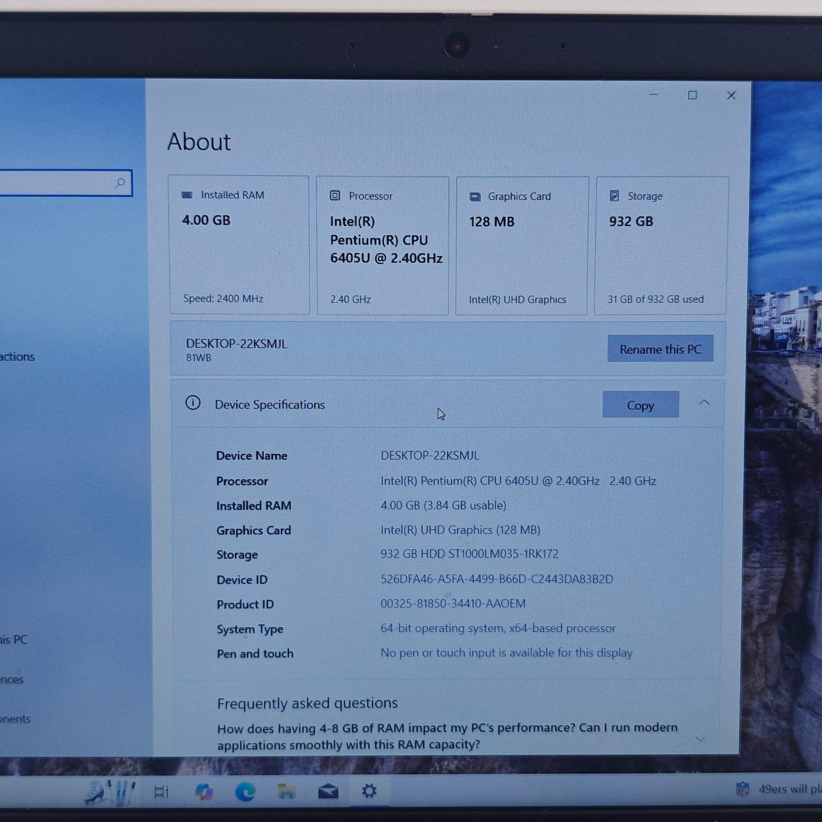 Lenovo Ideapad 3 15IML05 15.6″ Pentium Gold 6405U 2.4GHz 4GB RAM 1TB HDD