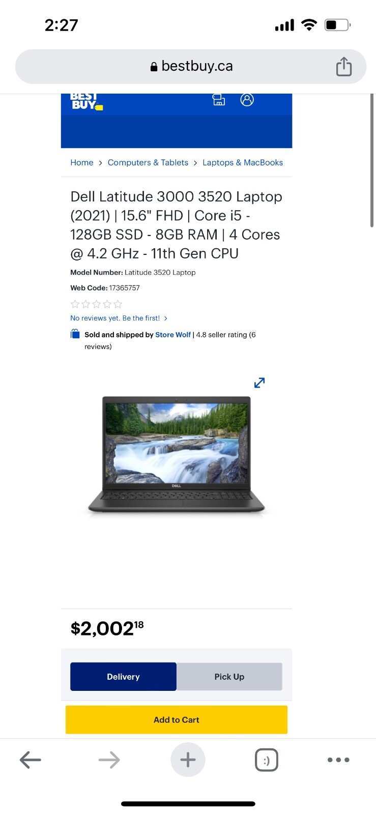 Dell Latitude 3520 15.6” (256GB SSD Intel Core i5-1135G7 2.4GHz 8GB RAM) Laptop