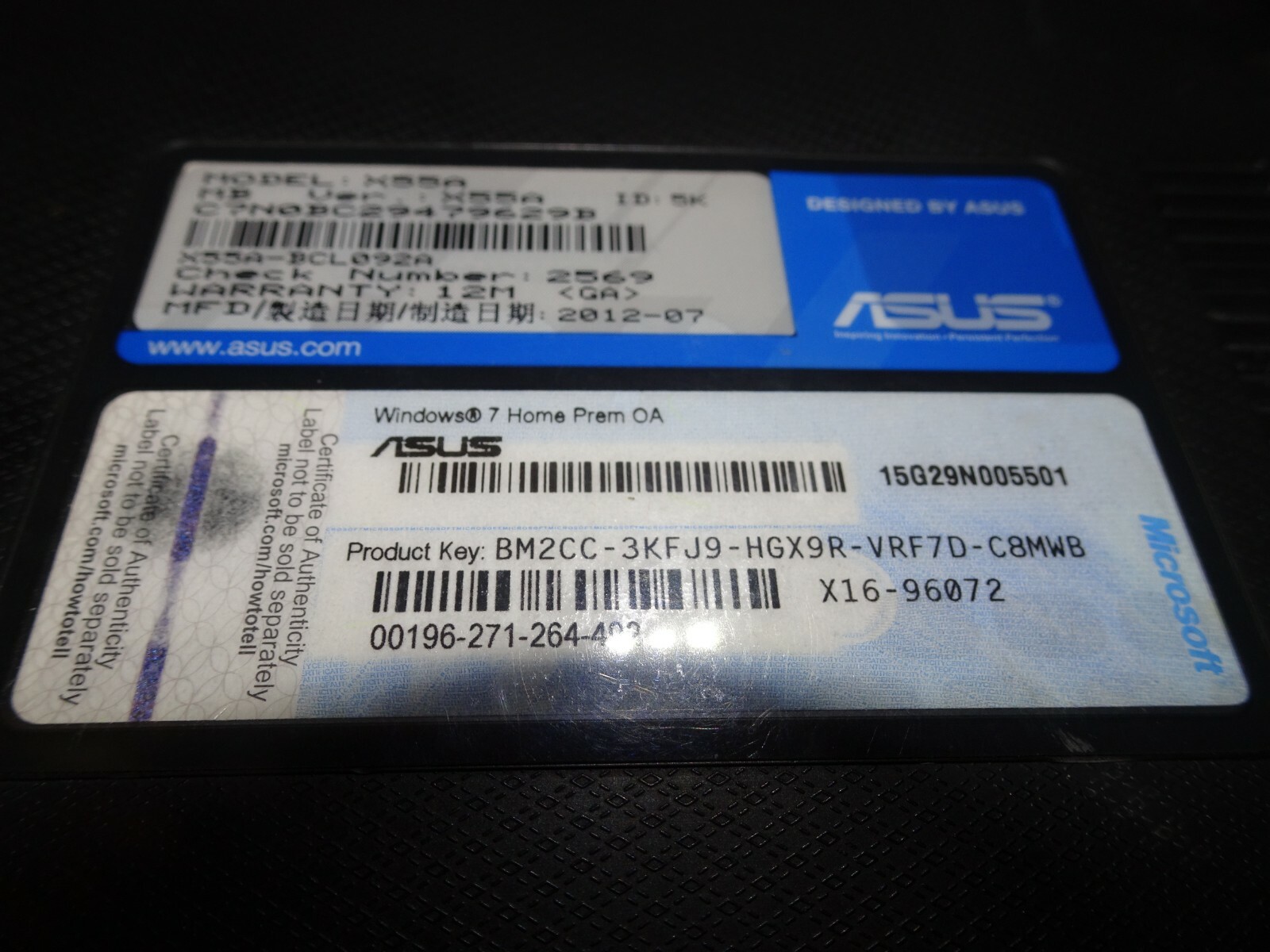 Asus X55A Notebook PC Intel Pentium C PU B980 2.40GHz 4GB RAM No HDD 15″ Screen