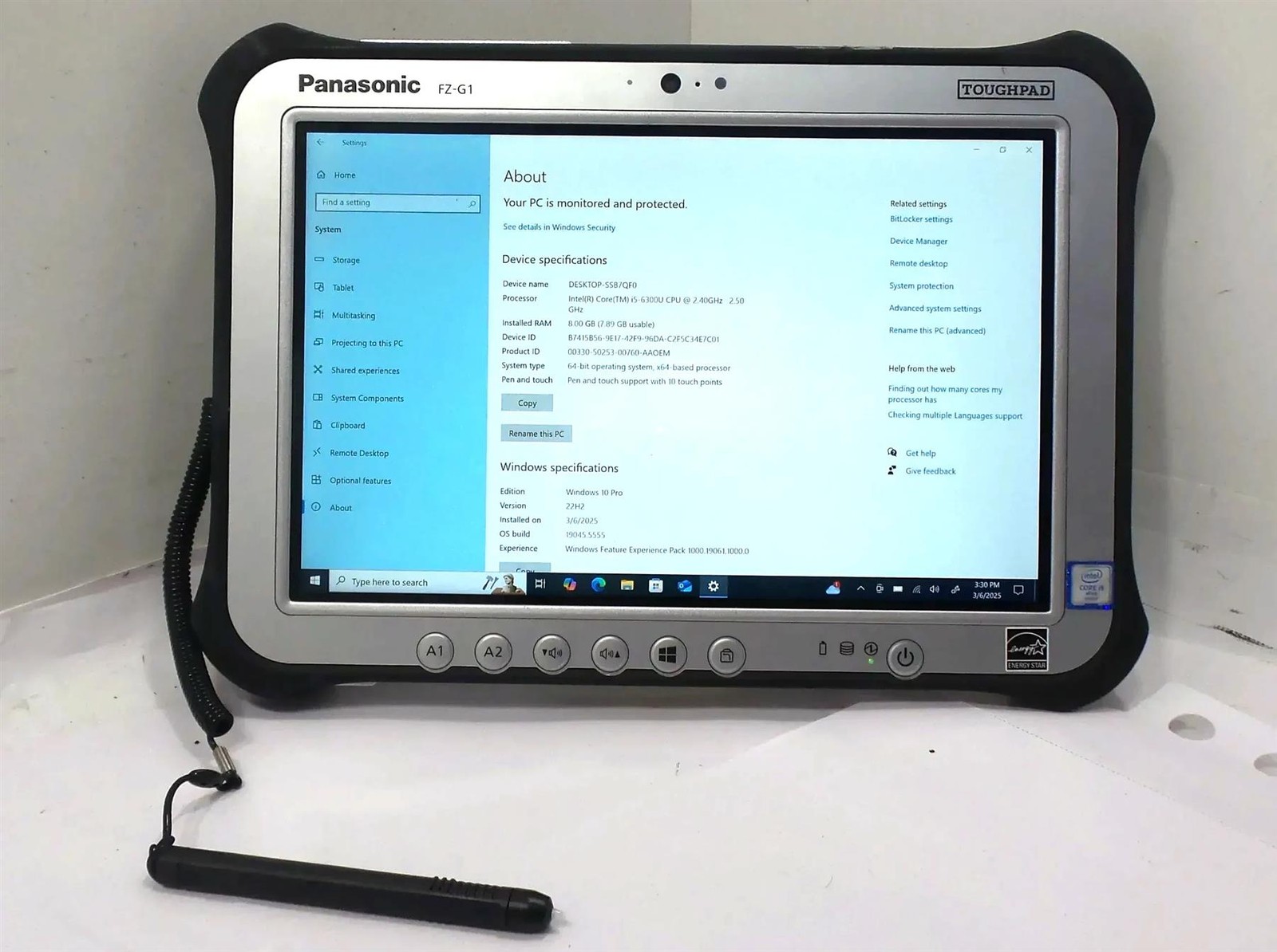 Panasonic Toughbook FZ-G1 Core i5-6300U 2.4GHz 8GB 256GB SSD