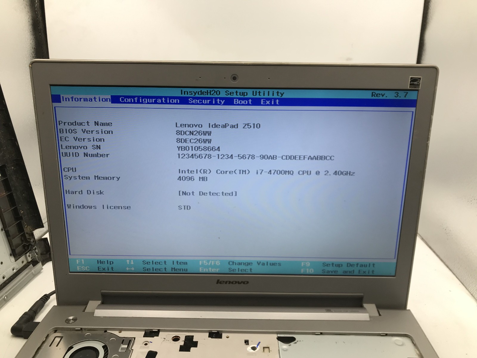 LENOVO IDEAPAD Z510 – BOOTS TO BIOS – INTEL I7 4700MQ – NO RAM – RREEAD DESC -BB